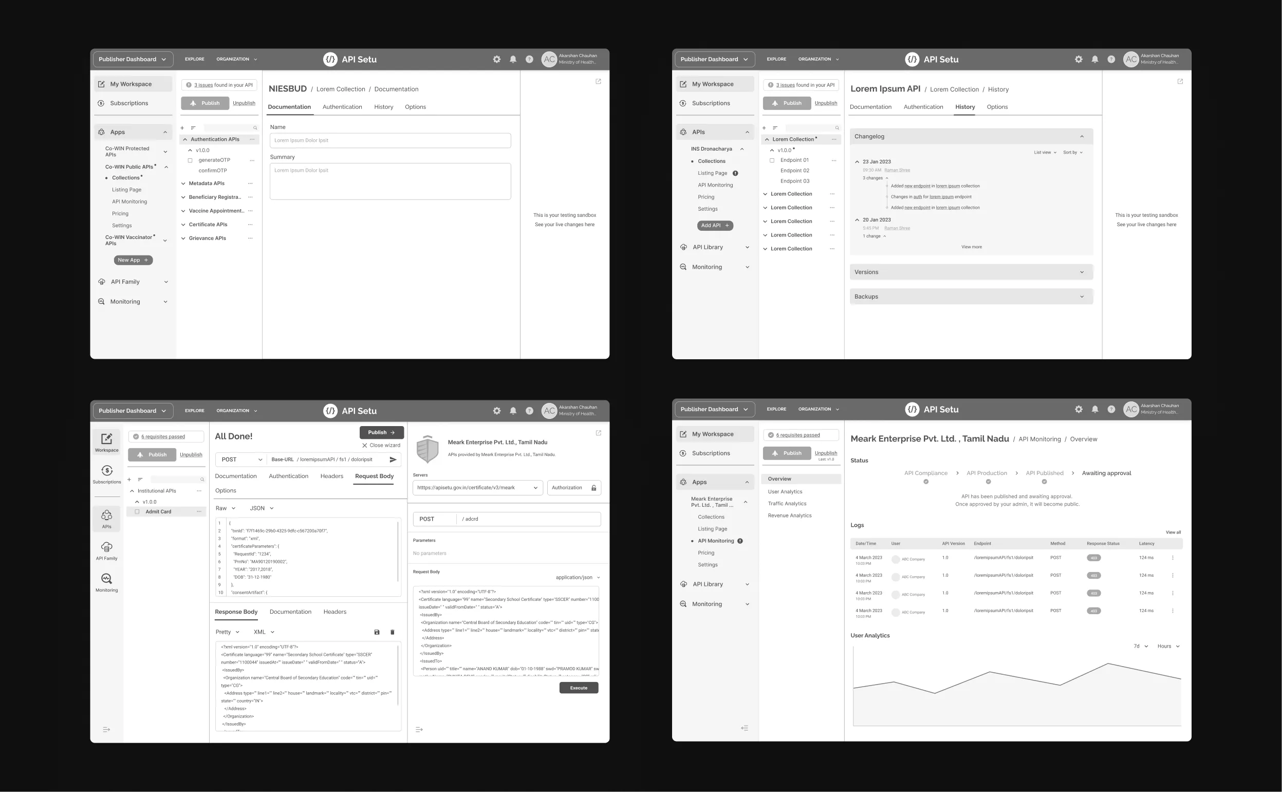 Publishing flow wireframe explorations